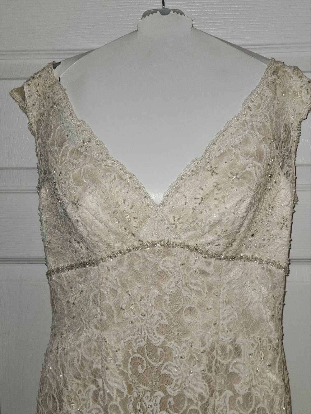 David’s Bridal Cap Sleeve Lace Wedding Dress Ivory/Champ. (Size 10) - Picture 2 of 10